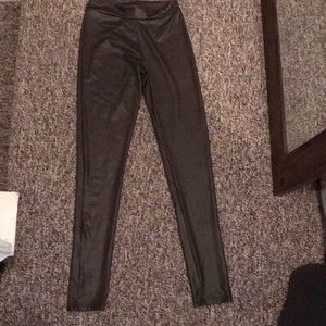 Emerald green leather leggings